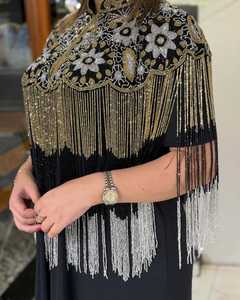Chinese Style Beaded Tassel <b>Poncho</b> Evening Dress Mandarin Collar Floral Embellished Plus Size Women's Formal Garment - Product Image 3