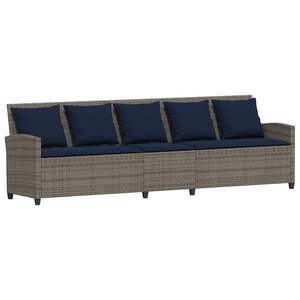 Sofá de Patio de 5 Plazas en Poliratán Gris con Cojines, Muebles de Exterior Duraderos - Product Image 2