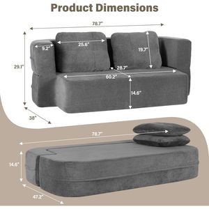 Divano Letto Convertibile Scott in Tessuto, Misura Queen, Modulare con Braccioli Alti e Dritti, Coperta Inclusa per Soggiorno e Camera da Letto - Product Image 2
