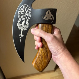 Hache de style viking en acier carbone, fabriquée à la main, avec manche en bois de rose, longueur totale de 12 pouces, étui en cuir pour la coupe - Product Image 4