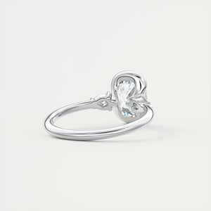 Anillo de compromiso de tres piedras con diamante cultivado en laboratorio de corte cojín alargado de 2.50 quilates y piedras laterales en forma de pera en oro blanco de 14K para novia - Product Image 3