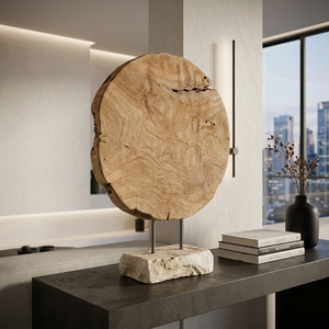 Lumintu Round Stand Handcrafted <b>Wooden</b> Disc Sculpture <b>Rustic</b> Organic Tabletop Decorative Artwork Stand Home Decor Accent Display - Product Image 4