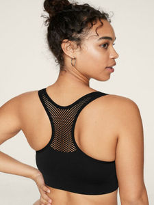 Women's Seamless Racerback Sports Bra Solid Black <b>Mesh</b> Back Medium Support Breathable Fitness <b>Top</b> - Product Image 2