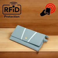 WRIZA Dompet Clutch Wanita Kulit Asli dengan RFID Blocking, Dompet Ramping Merah dengan Ritsleting, Tempat Kartu Kredit Elegan, Tas Tangan Wanita untuk Perjalanan