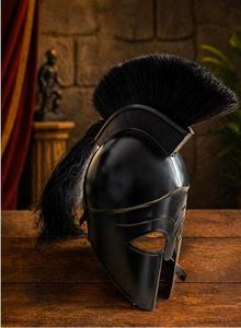 Casque grec en métal de style antique avec plume noire, réplique de casque romain spartiate, inspiré du roi Léonidas, casque de guerrier historique - Product Image 2