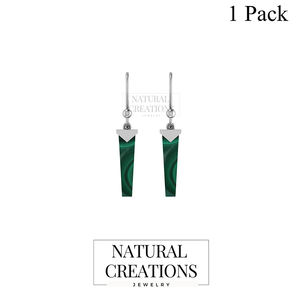 Boucles d'oreilles pendantes en argent sterling 925 véritable de qualité supérieure, avec malachite taillée en forme de crayon, serties clos, tendance, cadeau idéal pour mariage ou fête - Product Image 2