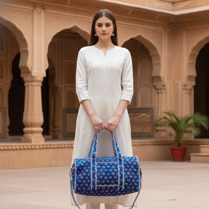 Bolsa de Viaje Impermeable de Algodón con Estampado Geométrico Azul, Bolsa de Hombro de Gran Capacidad para Fin de Semana, con Bolsillo Frontal - Product Image 2