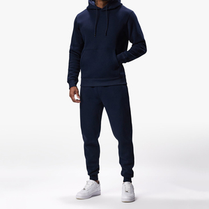 Ensemble de survêtement bleu marine à capuche pour homme, en molleton, décontracté, pantalon de jogging, manches longues, couleur unie, respirant, coupe classique, pour l'automne - Product Image 1