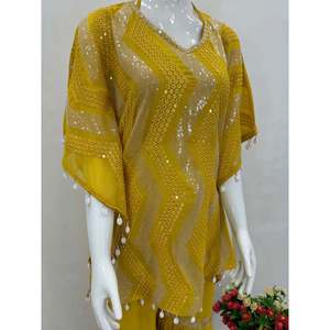 Conjuntos de mujer elegantes Ropa de fiesta Kaftan y Sharara con trabajo de secuencia de bordado elegante - Product Image 3