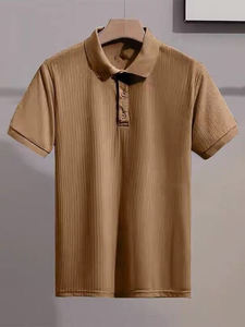 Men's Cotton Polo <b>Shirt</b> Short Sleeve Regular Fit Knitted Contrast Trim Casual Style Solid Color - Product Image 5