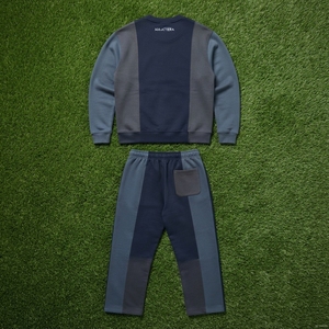 Ensemble sweat-shirt et pantalon de survêtement pour homme, col rond, couleurs contrastées, bleu marine et gris, streetwear décontracté, vêtements assortis, logo personnalisé - Product Image 5