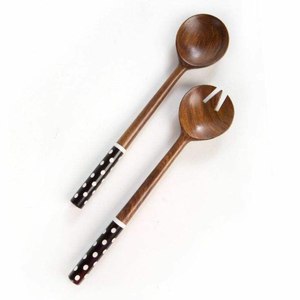Bamboo salad <b>server</b> spoon fork set reusable wooden serving utensils for salad pasta fruit kitchen dining accessories - Product Image 1