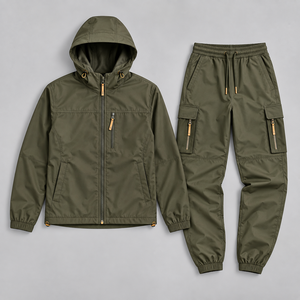 Custom Logo Windbreaker Retro <b>Track</b> Suits Lightweight With Jogger Loose Fit Shorts Woven Olive Green Nylon Sportswear <b>Jackets</b> - Product Image 5