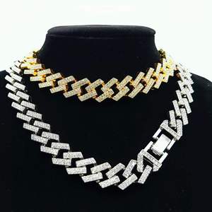 Geometric Link Chain <b>Statement</b> <b>Necklace</b> 14K Gold Plated Lab Grown Crystal Rhinestone Certified Unisex Hiphop Style - Product Image 1