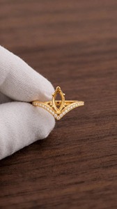 Bague semi-montée en argent sterling 925 avec pierre précieuse marquise, bande chevron en CZ, plaqué or 18 carats, bijoux personnalisés - Product Image 3