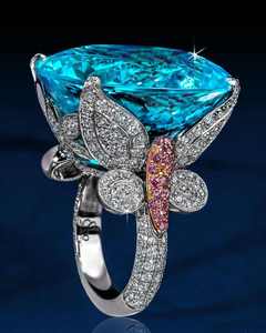Bague Luxial Jewels en acier inoxydable plaqué platine avec zircon bleu ovale, motif floral, sertissage griffe, pour femme, fiançailles, anniversaire - Product Image 2
