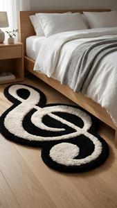 Alfombra Antideslizante de Lana con Diseño Único de Nota Musical Clave de Sol, Hecha a Mano, en Blanco y Negro, con Símbolo Musical, Suave y Afelpada - Product Image 6