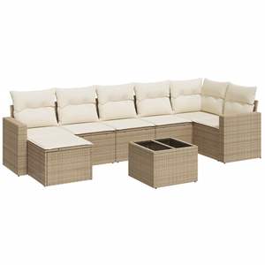 Ensemble de canapé de patio en rotin 8 pièces avec coussins, pieds réglables, mobilier de jardin extérieur, design contemporain, beige - Product Image 2