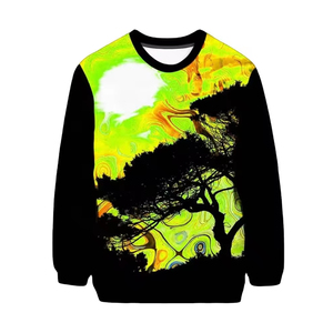 <b>Women's</b> Crew Neck Sweatshirt Sublimation Print Tree Silhouette Psychedelic Green Yellow <b>Pattern</b> Full Sleeve Regular Fit Autumn - Product Image 1