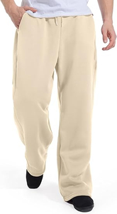 Pantalon de survêtement ample pour homme, coupe large, beige crème, en molleton épais, à bas ouvert, coupe droite, vente en gros - Product Image 2