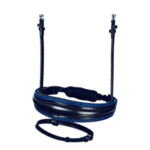 Bridon de dressage anglais bleu pailleté super premium avec frontale en cristal et muserolle rembourrée – Équipement équestre - Product Image 3