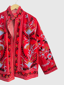 Veste en velours brodée, col mandarin, manches longues, motif floral, tenue d'automne, style élégant pour femmes adultes - Product Image 3