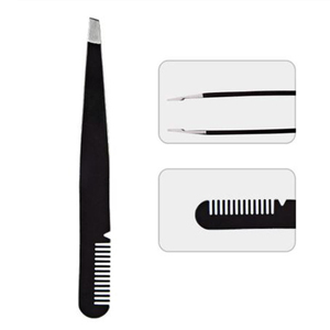 Pince à épiler et peigne à cils noir mat avec logo personnalisé, en acier inoxydable de qualité supérieure, pince à sourcils inclinée avec peigne, vente en gros, logo personnalisé - Product Image 1