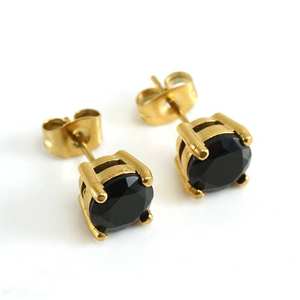 Trendy High Polish Non Tarnish Gold Plated Custom 925 <b>Silver</b> 14K <b>Solid</b> Gold Zircon Stud <b>Earrings</b> Women Men Wedding Anniversary - Product Image 1