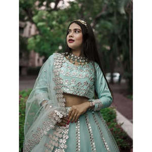 Lehenga Choli para Dama de Honor en Elegante Azul Cielo con Red de Lentejuelas - Product Image 3