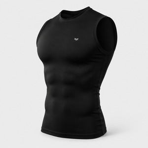 <b>Men's</b> Sleeveless Compression Tank Top O-Neck Slim Fit Quick Dry Breathable Solid Black Sporty Knitted Polyester Front Workout - Product Image 1