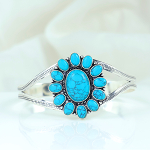 925 Sterling <b>Silver</b> Plated Turquoise Sunburst Cuff <b>Bracelet</b> Handcrafted Natural Gemstone Flower <b>Bangle</b> Jewelry for Women - Product Image 6