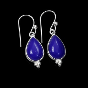 Boucles d'oreilles pendantes en argent sterling 925 faites à la main avec lapis-lazuli en forme de poire, bijoux fins bohèmes pour femmes - Product Image 1