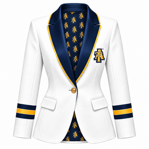 Blazer Personalizado para Mujer en Blanco y Azul Marino, 100% Algodón Tejido con Bordado - Product Image 1