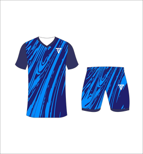 Custom sublimated <b>soccer</b> uniform set for men with navy blue and bright blue marble swirl print jersey and matching shorts - Product Image 5