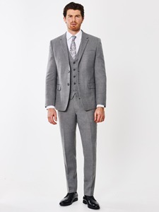 Costume 3 pièces bleu marine pour homme, style américain, coupe ajustée, blazer à simple boutonnage, gilet, en laine et polyester, couleur unie, revers crantés, fermeture boutonnée - Product Image 1