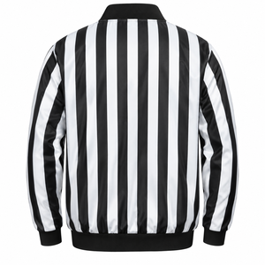 Men's Custom <b>Black</b> <b>White</b> Striped Referee Jacket Full Zip Lightweight <b>Football</b> Officials Bomber Jacket Sports Uniform Team wear - Product Image 2