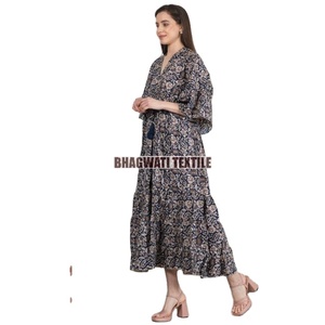 Vestido Maxi vintage de seda de verano para mujer estampado floral transpirable suave informal bohemio indio ropa de playa botón dulce natural - Product Image 4