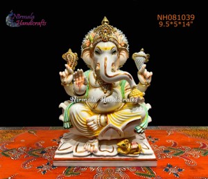 Statue artisanale en résine du Dieu Ganesha par Nirmala Handicrafts |   Figurine Religieuse Traditionnelle pour Bureau à Domicile, Table, Puja et Cadeau - Product Image 3
