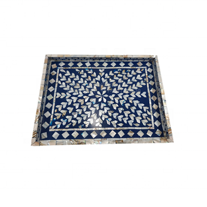 Plateaux de service bleus de haute qualité en nacre incrustée 40X30X5 CM pour hôtels et restaurants, artisanat de qualité en provenance d'Inde - Product Image 2