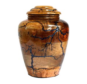 Handmade Wood Teardrop Urn With Blue Crackled Finish For Pet Caskets - Product Image 4