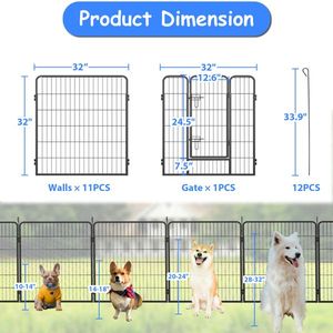 32\" Heavy Duty Outdoor Dog Playpen with Doors 12 Panels Temporary Pet Fence for Play & Exercise - Product Image 2