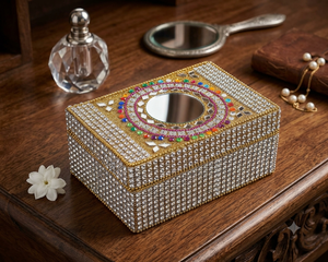 Luxury Embellished Jewelery <b>Box</b> with Mirror Top Handmade Jewelry Organizer Decorative Trinket Storage Gift <b>Box</b> - Product Image 6