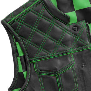 Chaleco de Cuero para Motocicleta para Hombre Finish Line Green Checker - Product Image 3