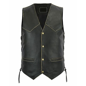 Solid Color Genuine <b>Leather</b> Men's Winter Casual <b>Sleeveless</b> Vest <b>Jacket</b> with Custom Logo and V-neck - Product Image 4