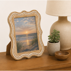 Handmade Vintage Scalloped Beaded Edge Natural Solid Mango <b>Wood</b> <b>Picture</b> Photo <b>Frame</b> For Farmhouse Home Tabletop Decor - Product Image 4