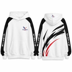 PEARIA Unisex Hooded Sweatshirt <b>Raglan</b> Sleeve Sublimation Print Breathable Knitted Casual Autumn White Black Red Design - Product Image 1
