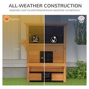 Casa per gatti a 3 livelli gialla con porta di fuga e piattaforma di salto all'aperto condominio per gattini con pavimento rialzato e tetto in asfalto - Product Image 5