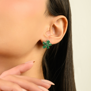 100% Genuine Floral Design Five Petals Round & Oval Emerald <b>Stud</b> <b>Earrings</b> For Women 925 Sterling Silver <b>Fine</b> Jewelry - Product Image 2