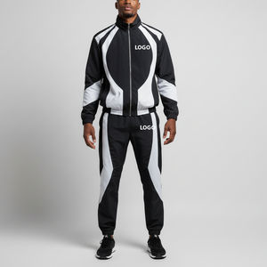 Ensemble de survêtement en nylon mi-lourd décontracté 2 pièces, veste coupe-vent et pantalon, avec passepoil imprimé personnalisé OEM pour streetwear - Product Image 6