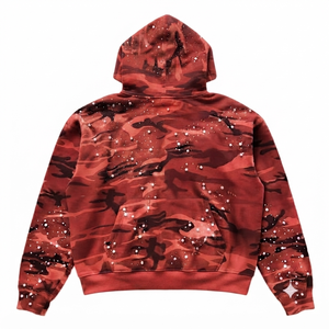 Custom Red Camo Breathable Polyester/Cotton 300g Heavyweight Zip Hoodie Pearl Embellished Streetwear Full-Zip Oversized Unisex - Product Image 4